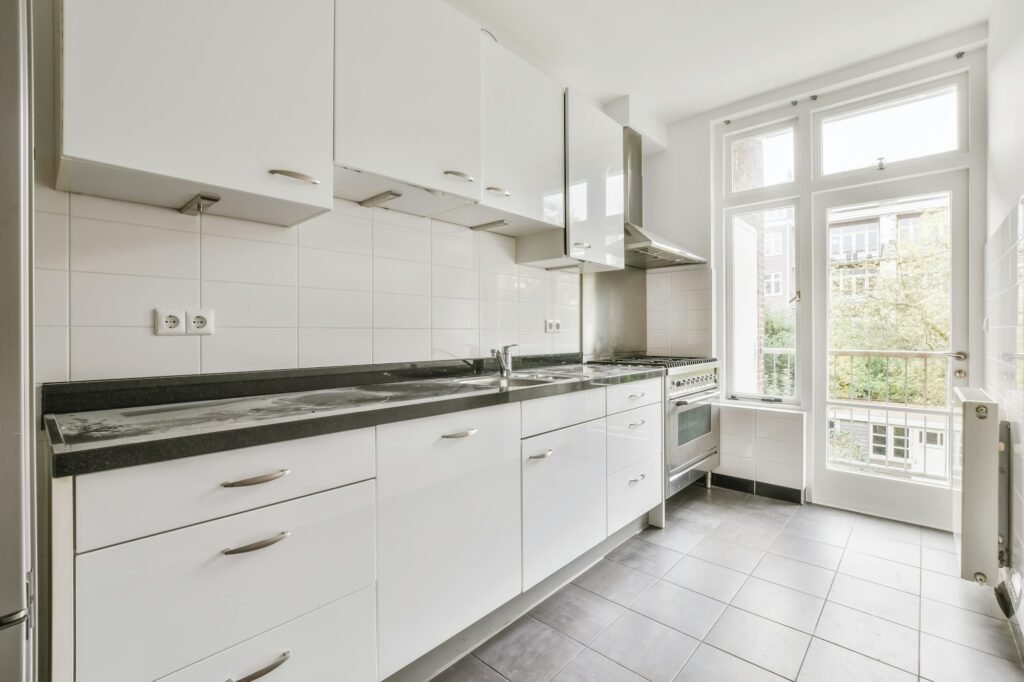 Bright kitchen with a luxury kitchen island